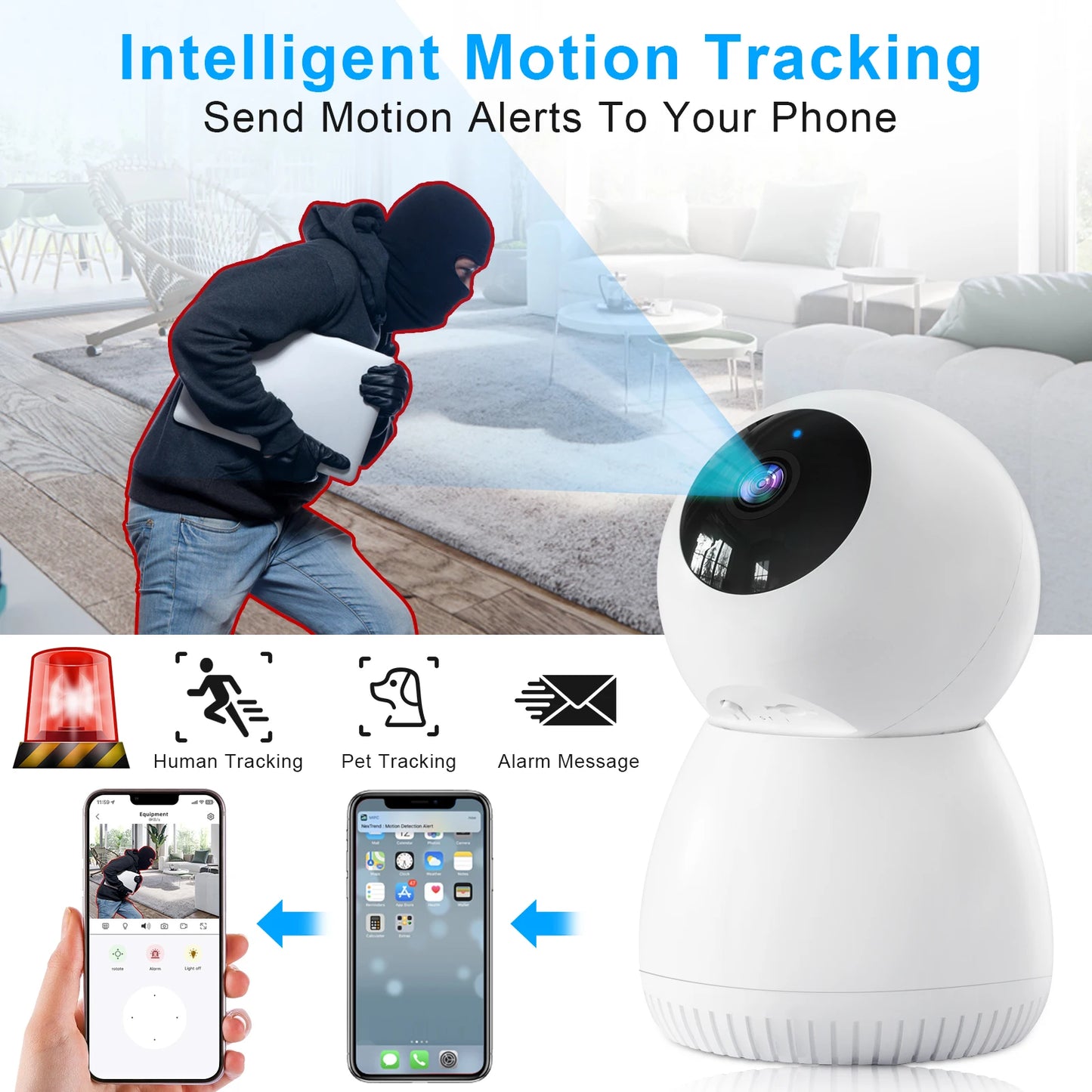 Noahtec Small Security Cam ,2K Pet Camera with Phone App ,360° Pan Wifi Camera Human Detection Night Vision Security Protection