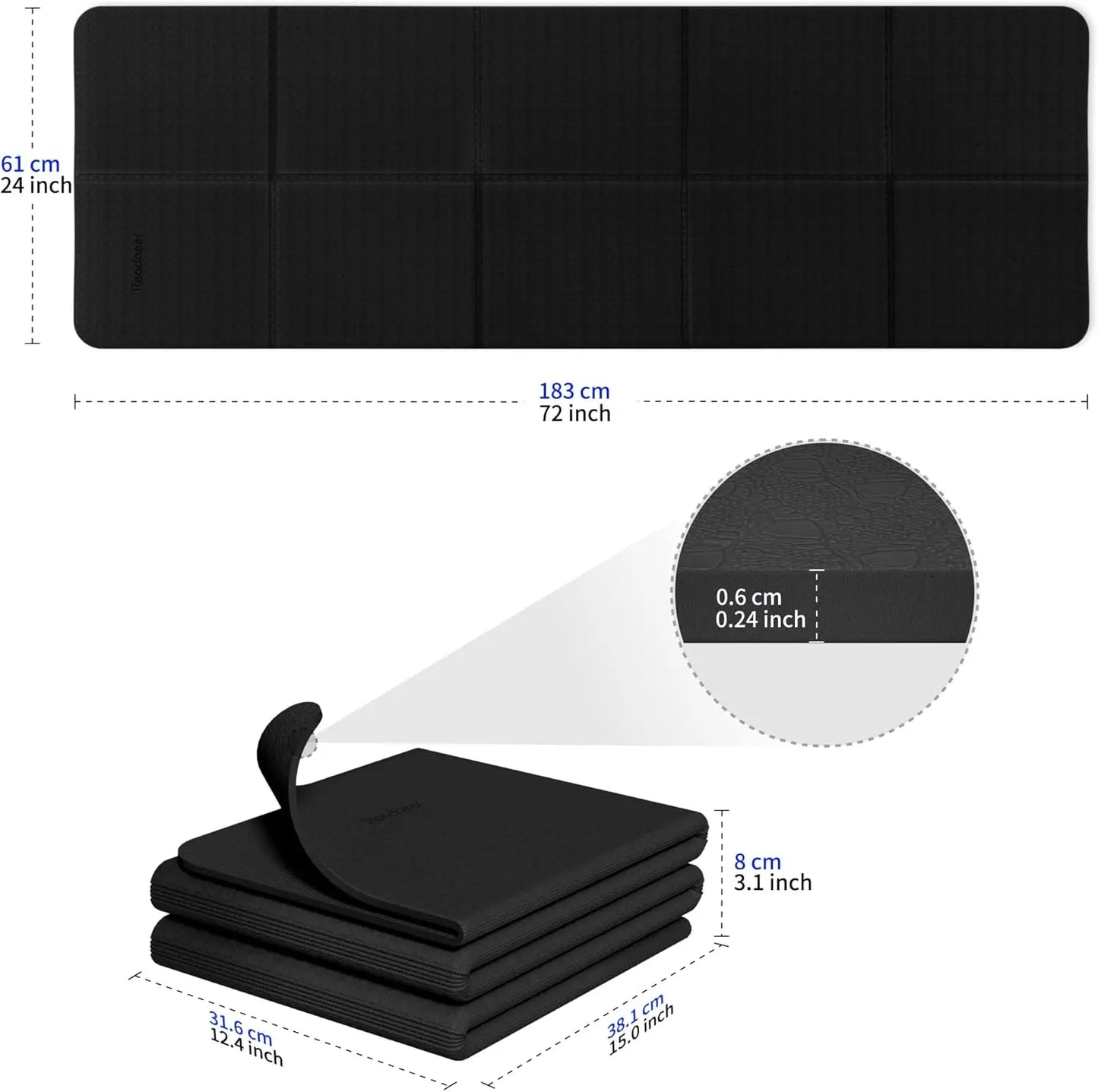 Foldable Travel Yoga Mat 6mm Thick with Carrying Bag, Non-Slip TPE Exercise Pilates Mat for Home and Gym Use