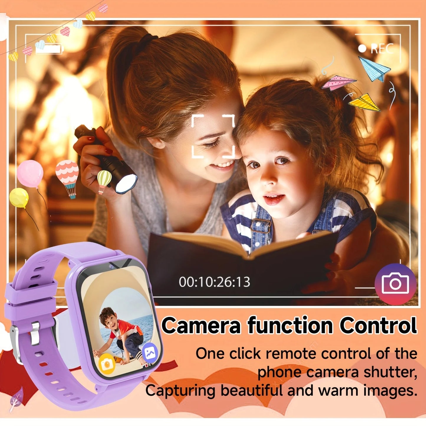 Kids Sports Smartwatch Ages 3-14: 18 Educational Games, Touchscreen Music Player, Purple Silicone Strap for Daily & Outdoor Use