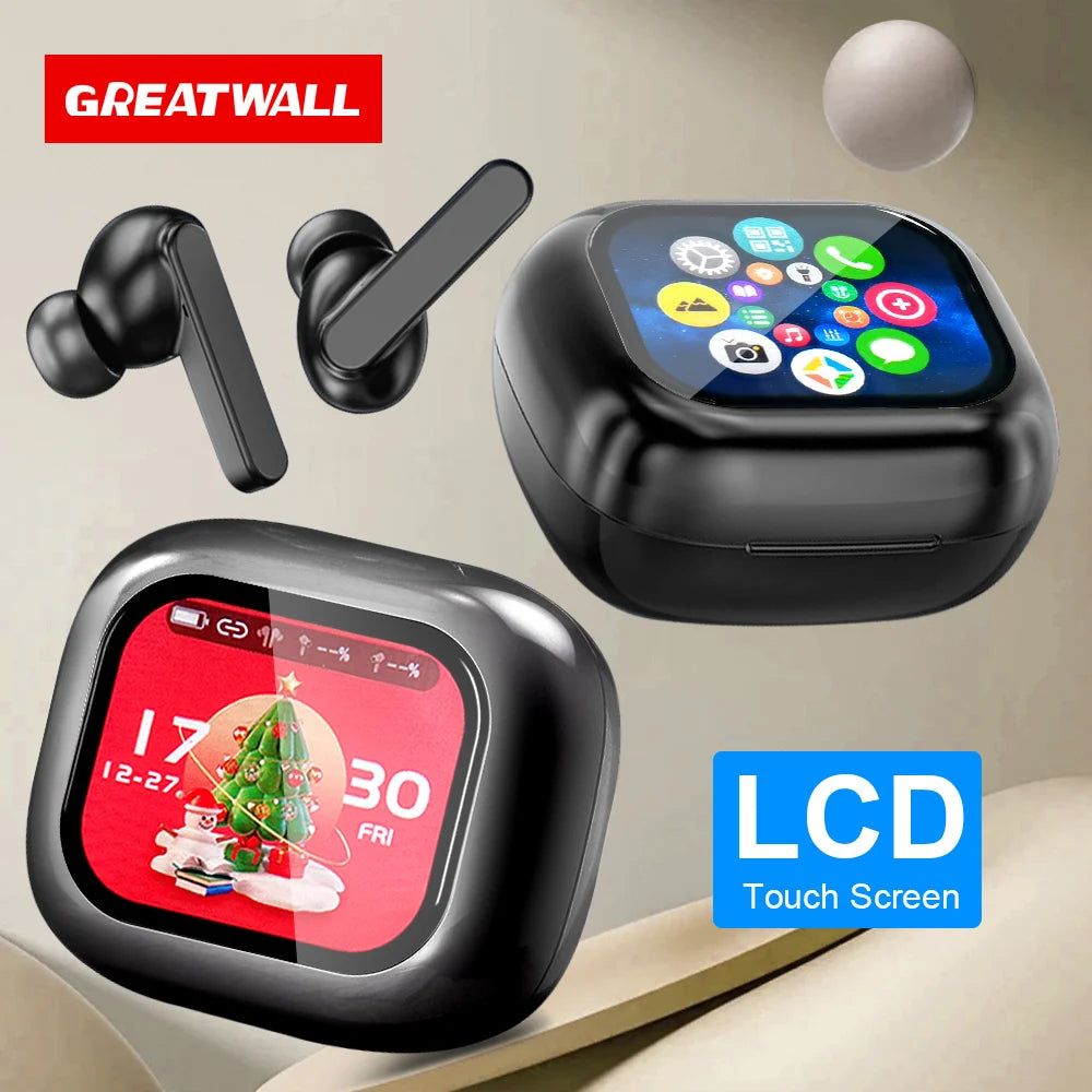 GREATWALL Original TWS Wireless Bluetooth Earphones Earbuds Smart LCD Touch Screen With APP HiFi Stereo Sound Headphones HD Call