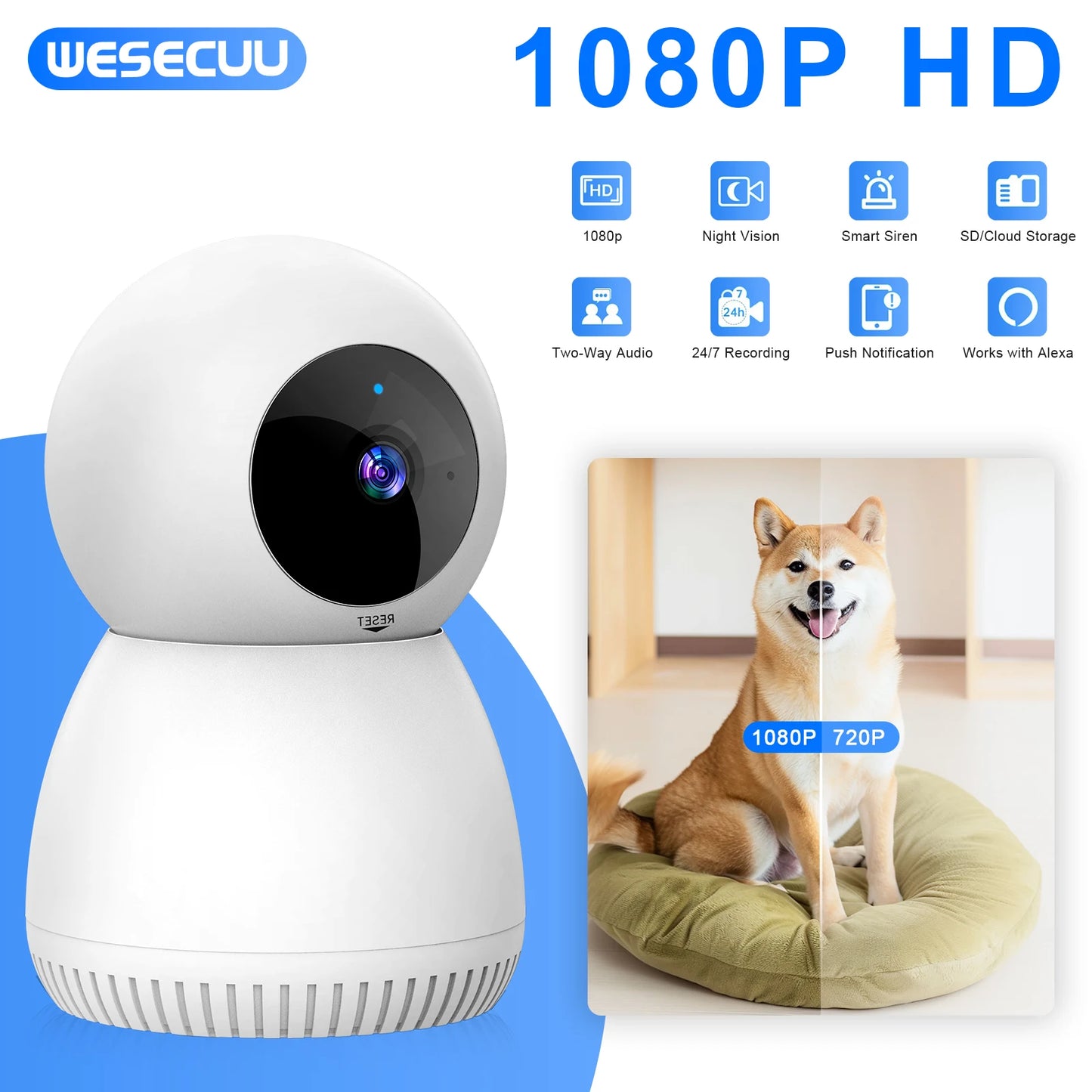 Noahtec Small Security Cam ,2K Pet Camera with Phone App ,360° Pan Wifi Camera Human Detection Night Vision Security Protection