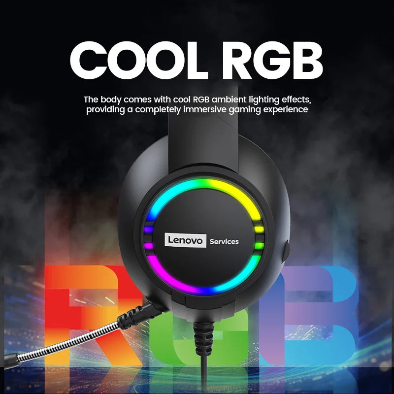 Lenovo E08 E-sports Gaming Wired Headphone RGB Light Computer Laptop 7.1 Virtual Surround Sound Effects Headset with Microphone