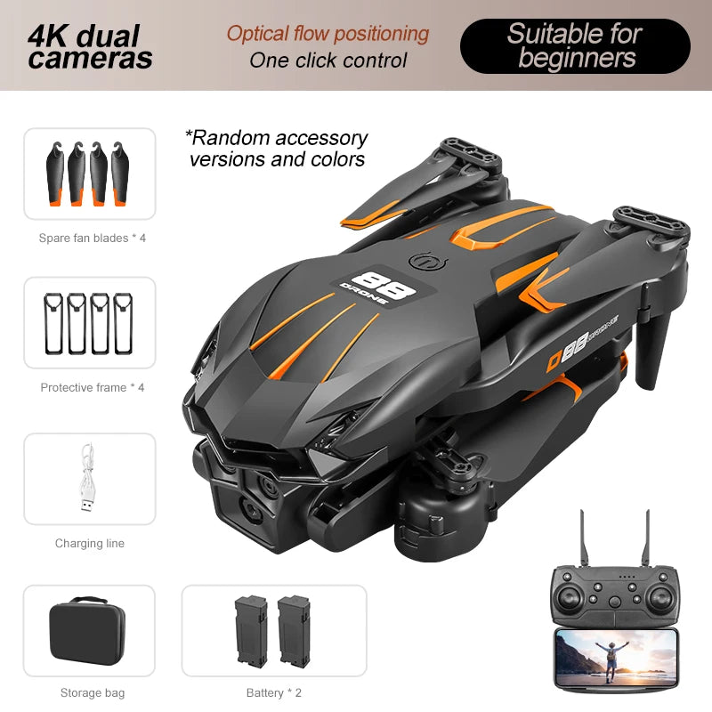 2024 New D88 Drone 8K HD Dual Camera Professional Aerial Photography Optical Flow Hovering Gesture Shooting Folding Quadcopter