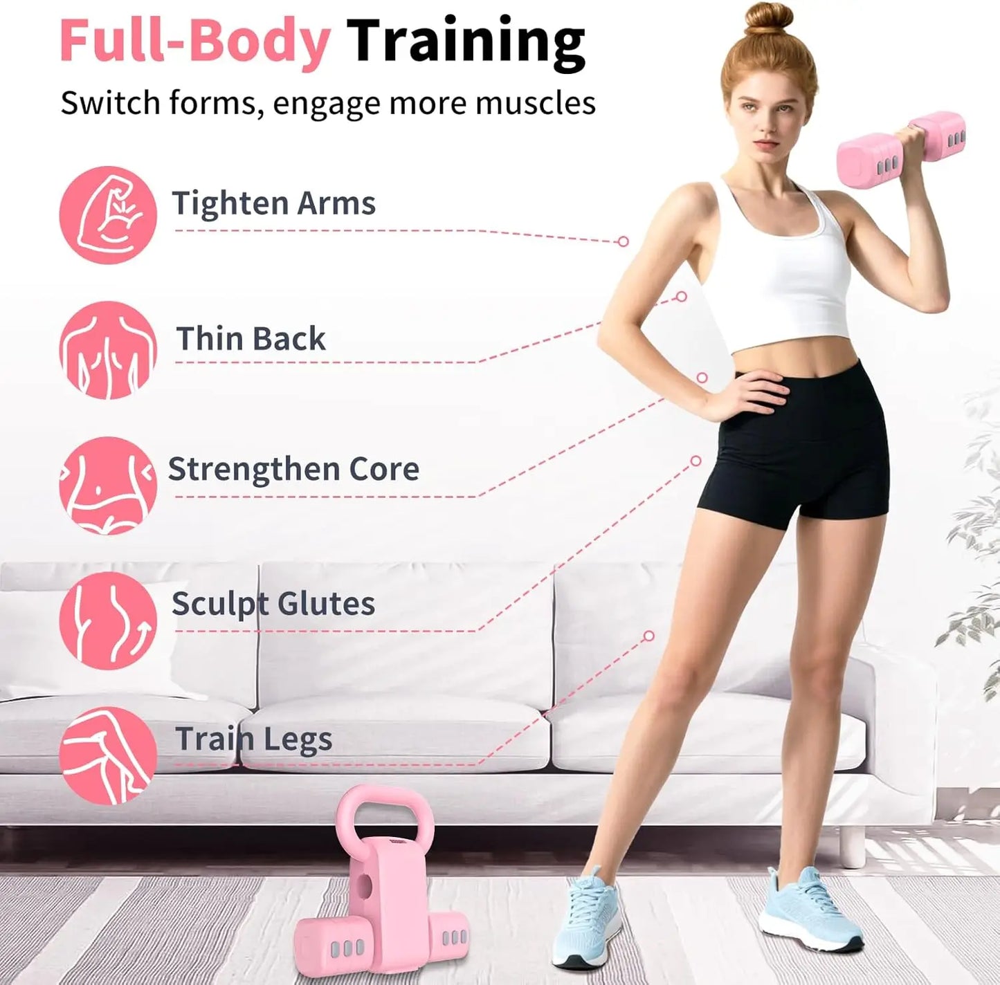 Adjustable Dumbbells Set with Kettlebell, 4 Weight Levels 2.2-5.5lb Each for Home Gym Training