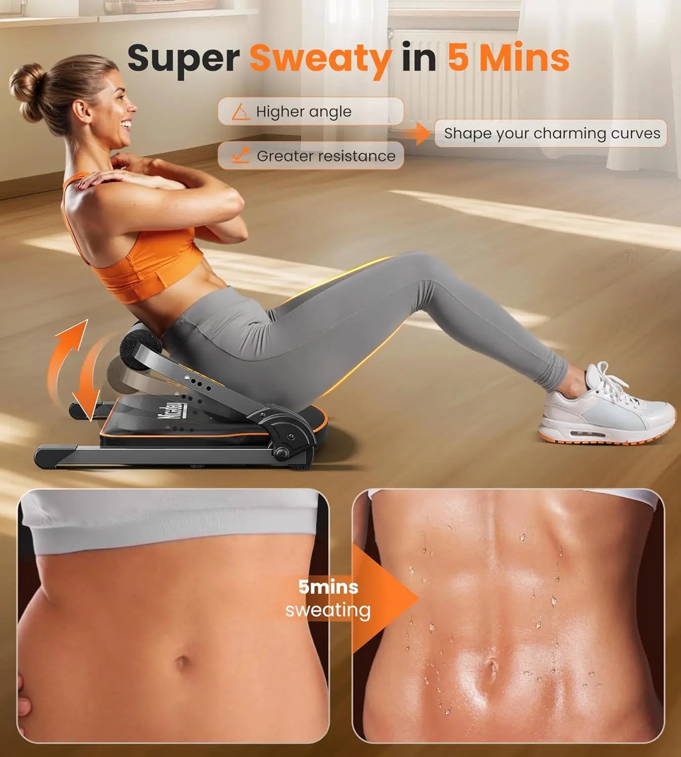 Home Ab Trainer with Resistance Bands, 330 LBS Capacity, Adjustable Sit Up Machine for Core Workouts