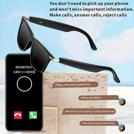 SENBONO NEW Smart Glasses With Sunglasses Open Ear Headsets Hands-Free Calling Sunglasses Anti-blue Light Glasses For Men Womem