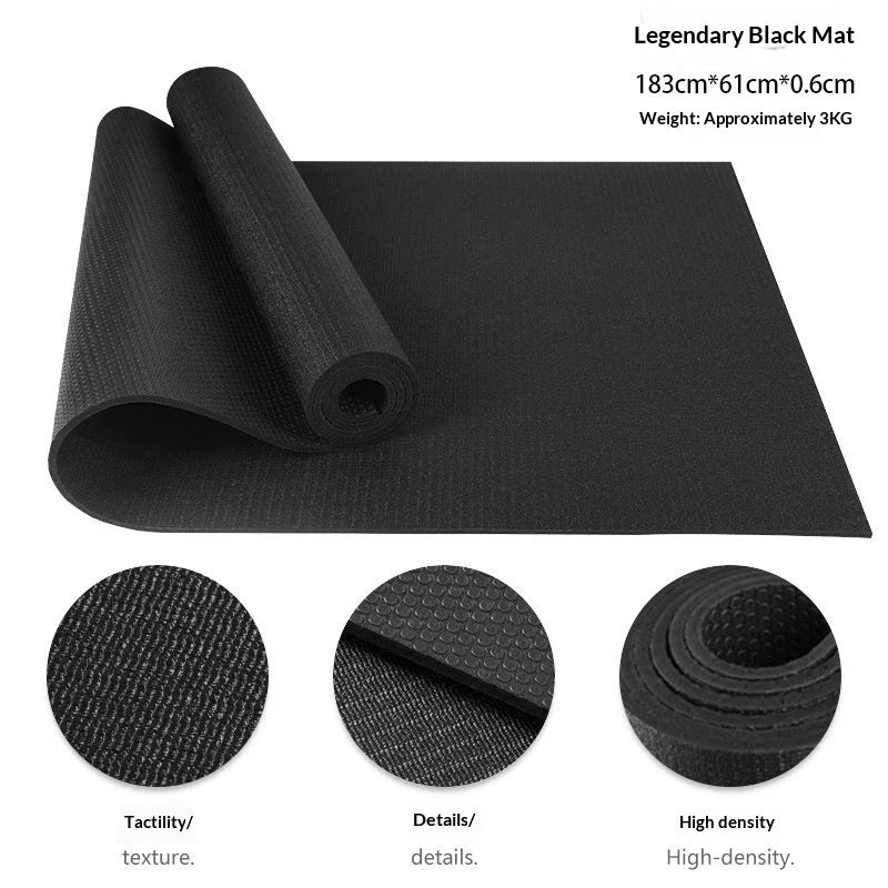 PVC Yoga Mat Extra Large Non Slip High Density Thick Shock Absorbing Quiet Gym Fitness  Professional Home Men Women Black