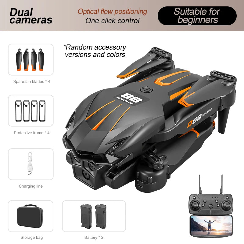 2024 New D88 Drone 8K HD Dual Camera Professional Aerial Photography Optical Flow Hovering Gesture Shooting Folding Quadcopter