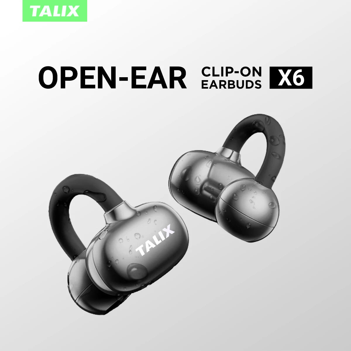 TALIX X6 Clip-On Earbuds Wireless Open Ear Earbuds Headphones 4.8g Ultra-Light Smart Touch Control 40H Playtime Immersive Sound