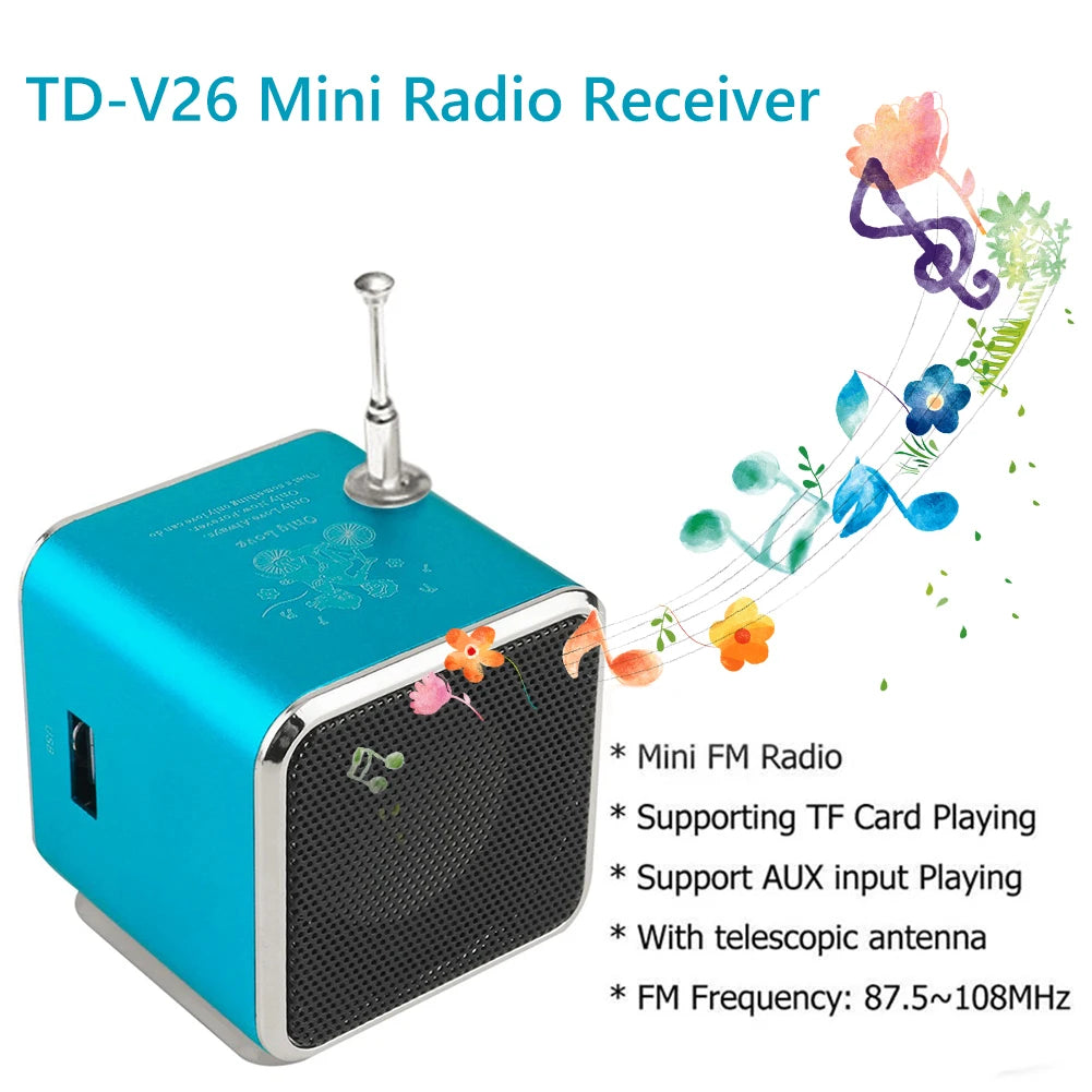 TD-V26 Mini Bluetooth Speaker with FM Radio MP3 Player LED Display and TF Card Support in Portable Design