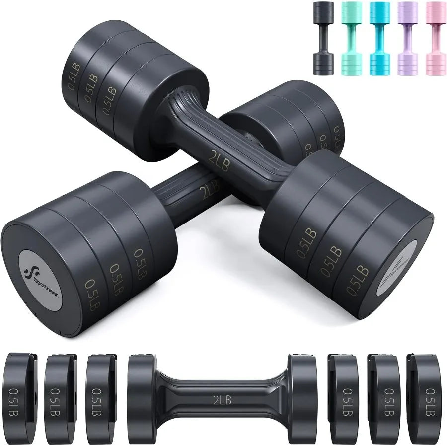 Adjustable Dumbbells Hand Weights Set: 5 lb Dumbbell Set of 2 Each 2lb 3lb 4lb 5lb Free Weights Fast Adjust Weight 4 In 1 Weight