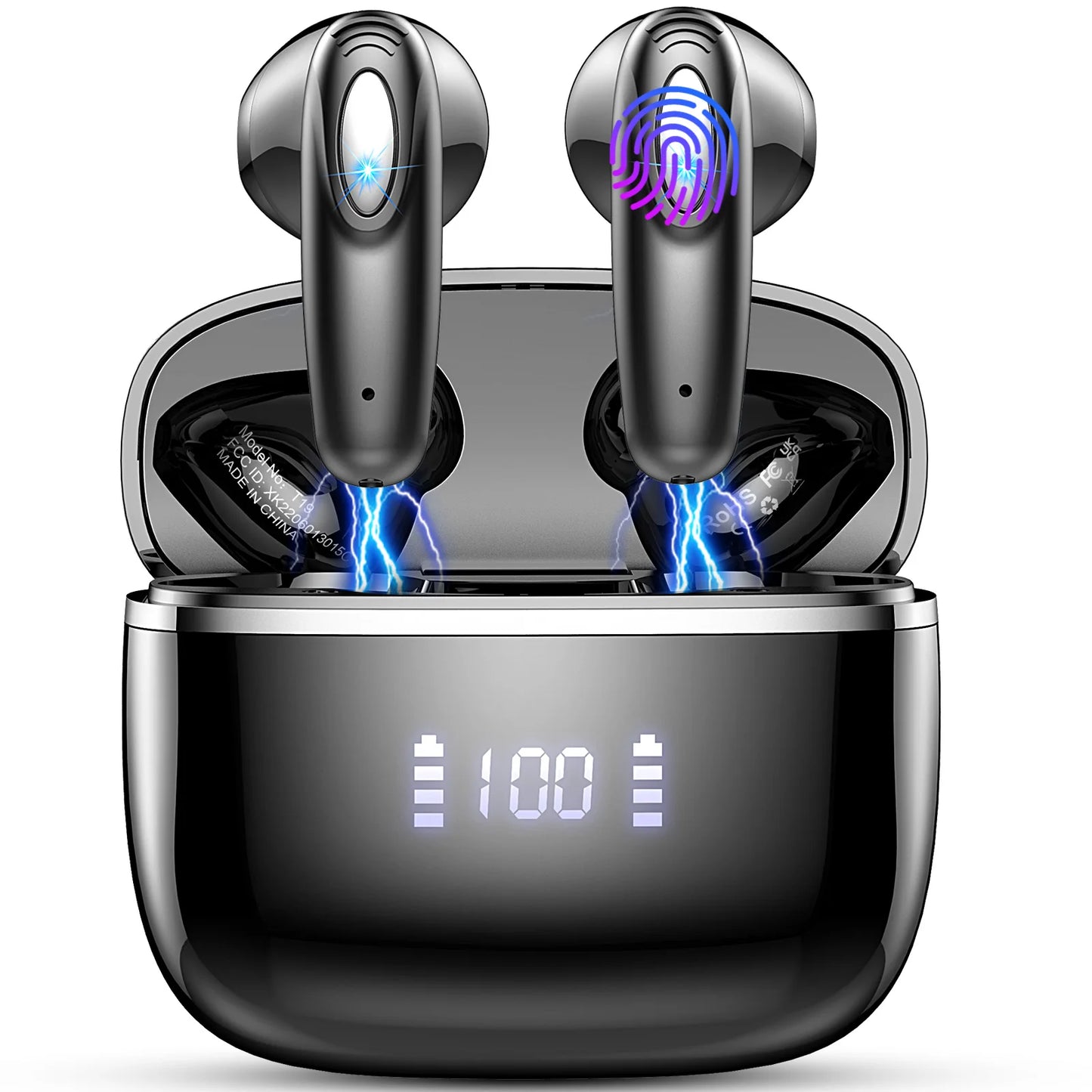 DRSAEC Wireless Earbuds, Bluetooth 5.3, 4 ENC Noise Canceling Mic, 40H LED Display Charging Case, IP7 Waterproof in-Ear Earbuds.