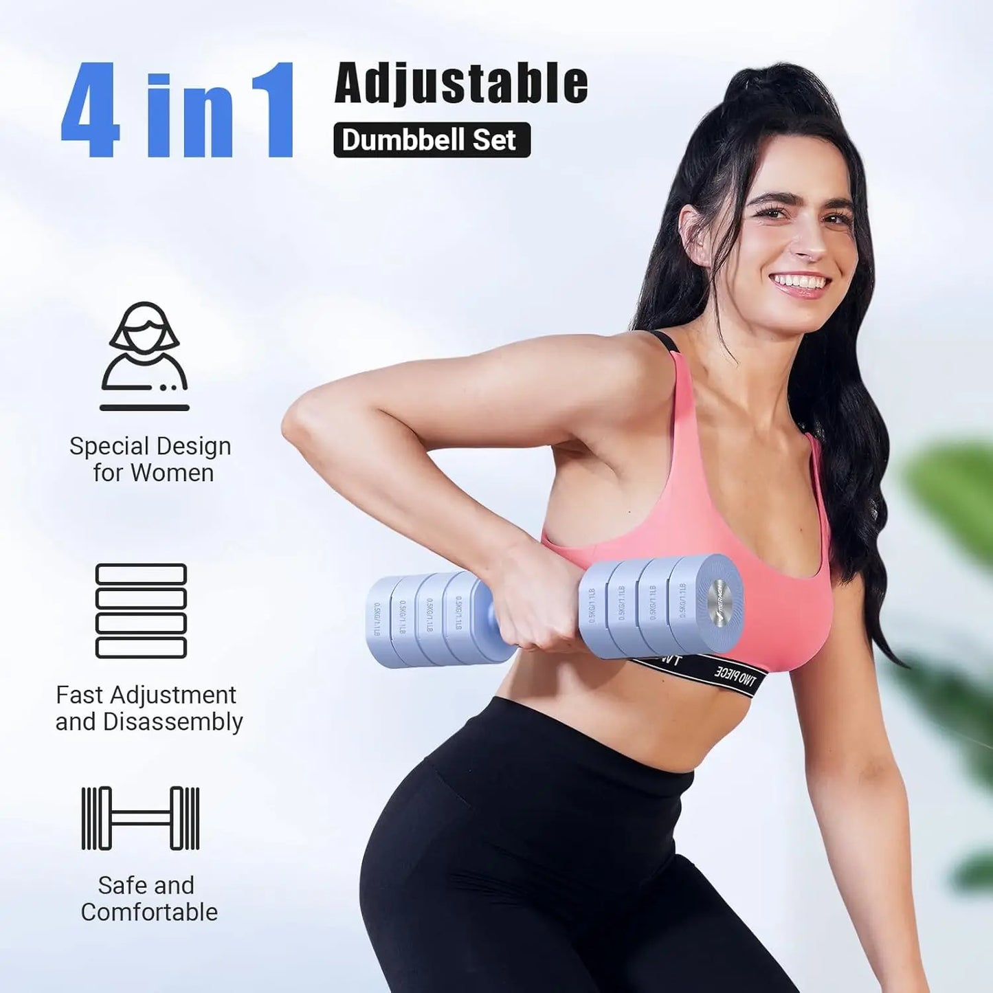 Dumbbell Set of 2, Adjustable Weight, Anti-slip Handle, Macaron Colors, Each 2.2/4.4/6.6/8.8 lbs, 4 in 1 Hand Weights·Hot Sale