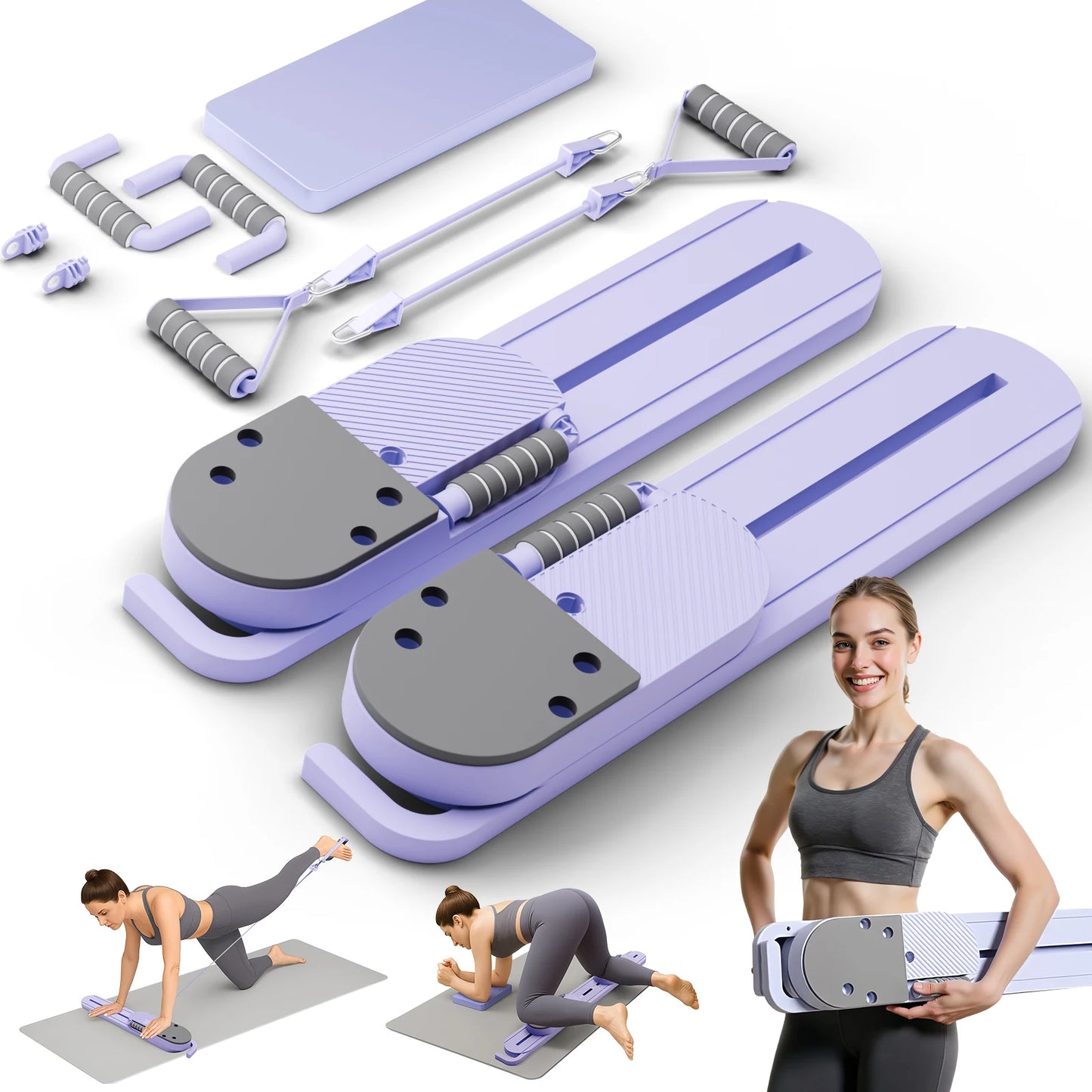 Abdominal Pilates Board Detachable Resistance Bands LCD Display Split Strength Ab Core Trainer Push-up Workout for Men Women