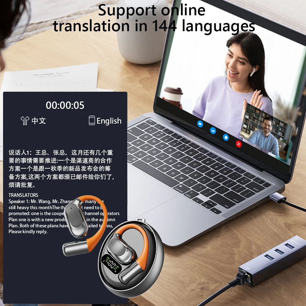 Wireless BT Translation Earbuds Real Time Language Translator Earbuds Translation Headphones for Travel Business and Learning