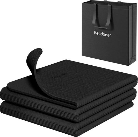 Foldable Travel Yoga Mat 6mm Thick with Carrying Bag, Non-Slip TPE Exercise Pilates Mat for Home and Gym Use