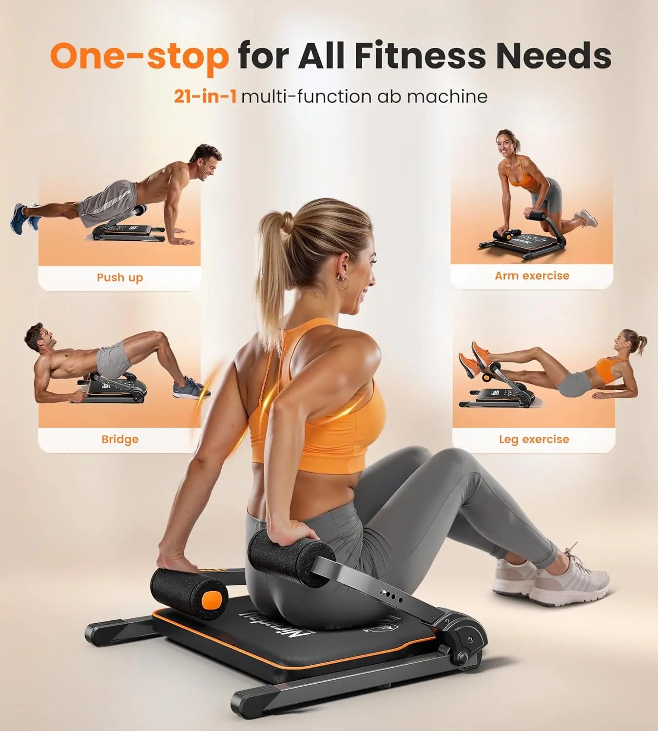 Home Ab Trainer with Resistance Bands, 330 LBS Capacity, Adjustable Sit Up Machine for Core Workouts